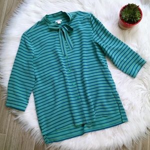Fossil Silk Stripe Tie Blouse Size Small